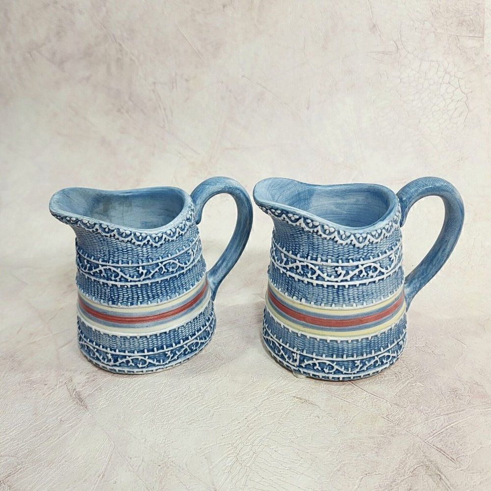 2 Yankee Candle 3.5"‎ Blue Lace Pitcher Wax Melt Candle Holders